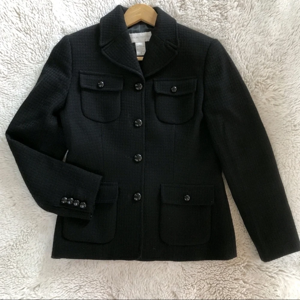 Vintage Black 100% Wool Button Down Blazer Jacket Lined Size:10 - Picture 2 of 11